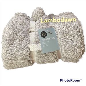 TWO Luxury Pom Pom Throw Blankets NWT Super Soft and Cuddly Gray